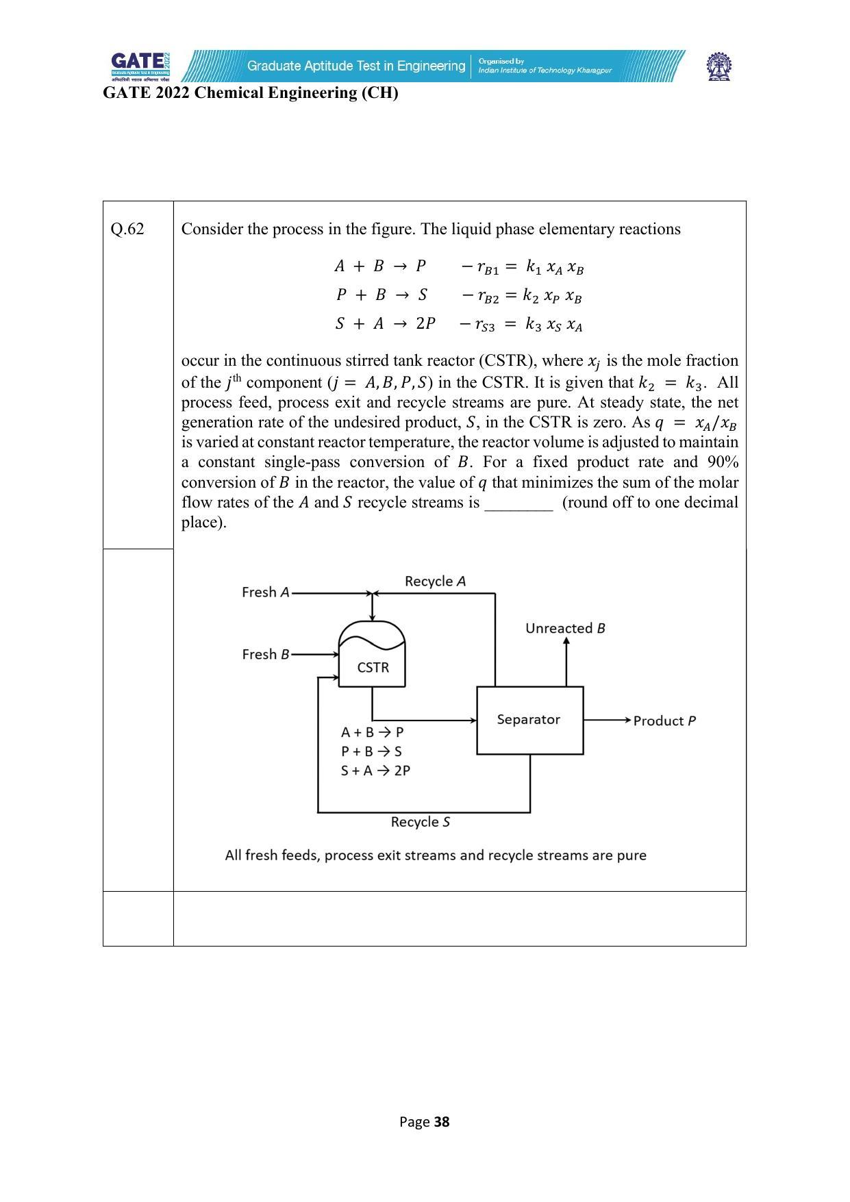 GATE 2022 Chemical Engineering (CH) Question Paper - Page 38