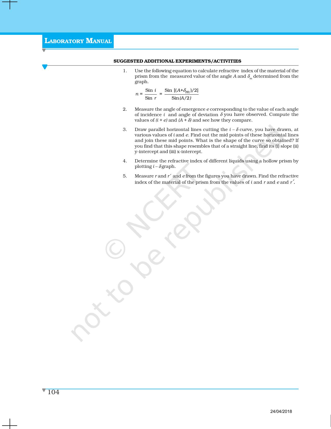 NCERT Laboratory Manuals for Class XII Physics - Experiment 11 to 13 - Page 19