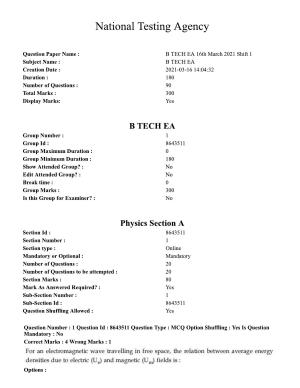 JEE Mains 2021: BTech EA (Shift 1) 16-03-2021 Question Paper