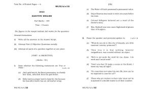 Meghalaya Board (MBOSE) Class 11 Elective English (theory) 2022 Question Paper