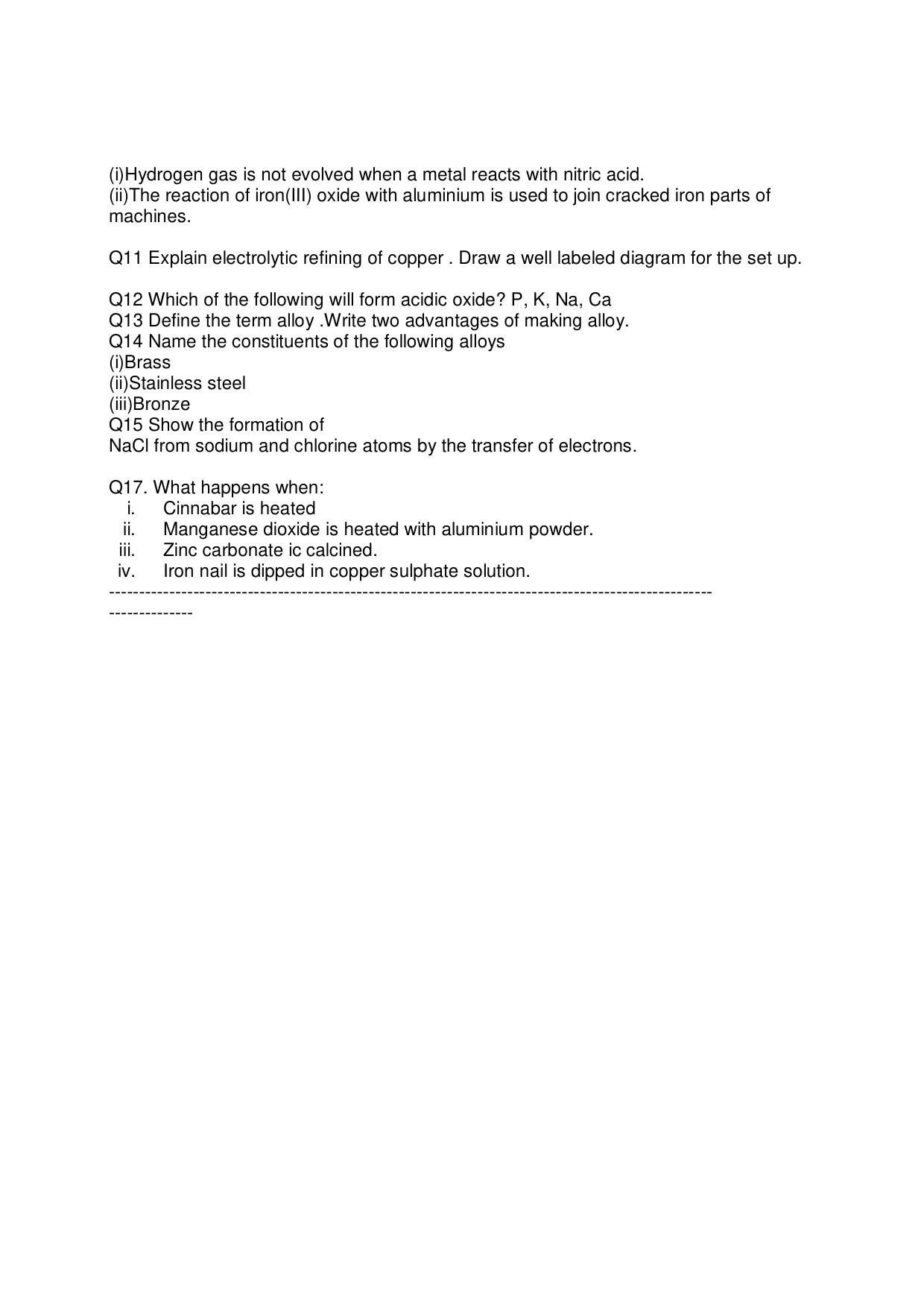 CBSE Worksheets for Class 10 Chemistry Metals And Non-Metals Assignment 2 - Page 2