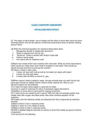 CBSE Worksheets for Class 10 Chemistry Metals And Non-Metals Assignment 2
