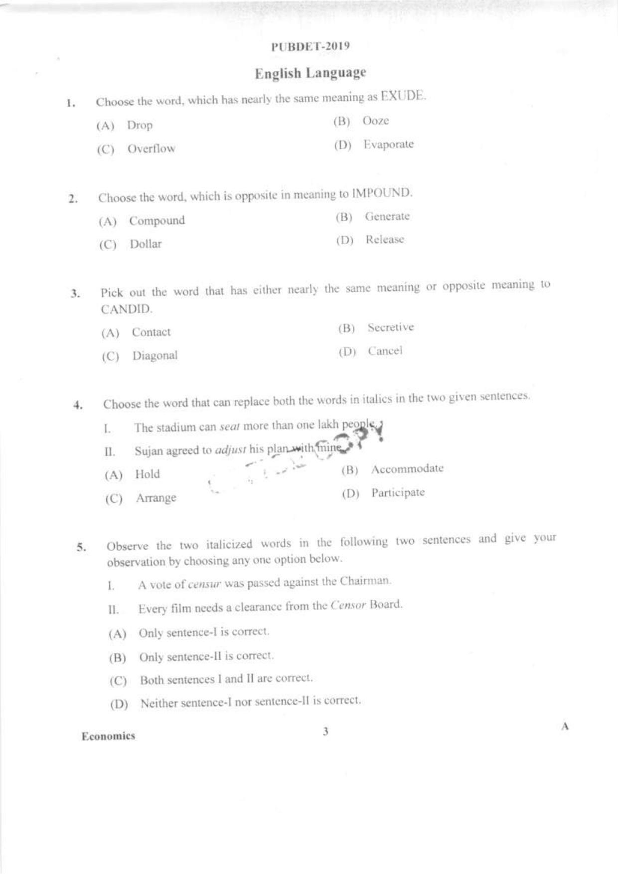 PUBDET 2019 Economics Question Paper - Page 2