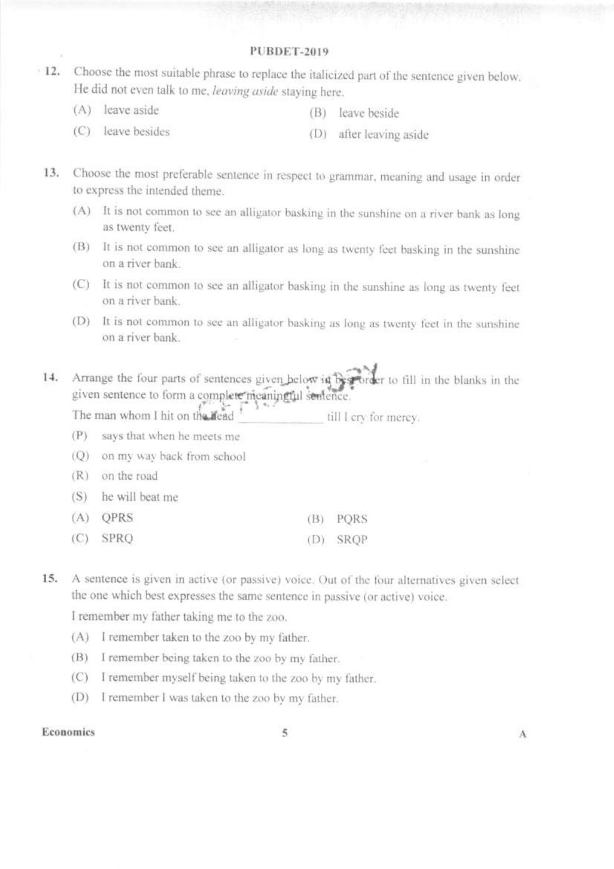 PUBDET 2019 Economics Question Paper - Page 4