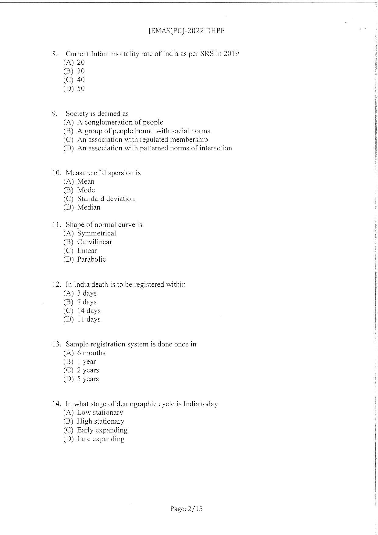 WBJEEB JEMAS (PG) 2022 DHPE Question Paper - Page 4