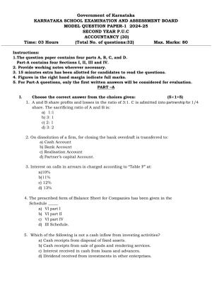 Karnataka II PUC Accountancy Model Question Paper I 2025