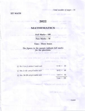 AHSEC Class 12 Mathematics Question Papers 2022