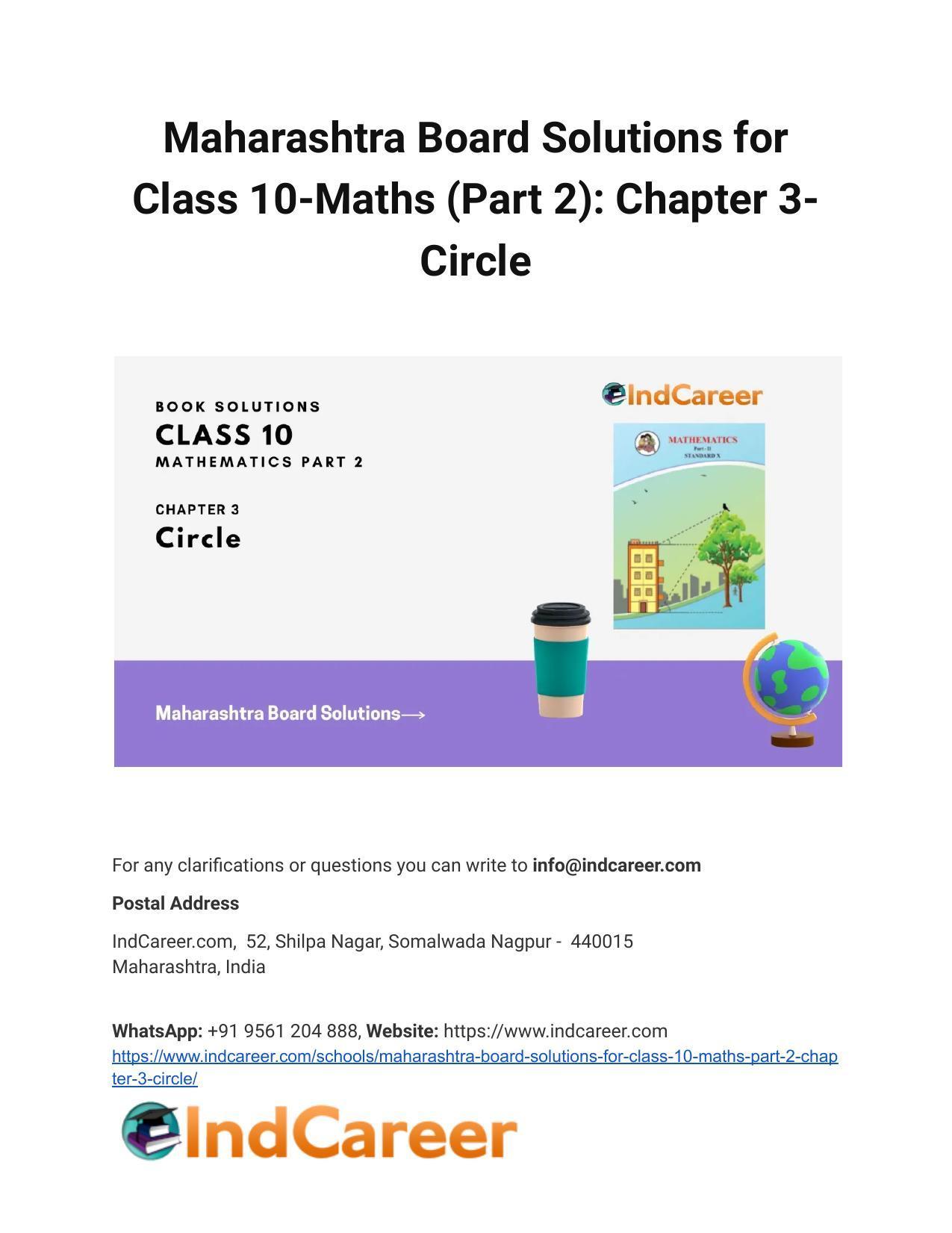 Maharashtra Board Solutions for Class 10-Maths (Part 2): Chapter 3- Circle - Page 1