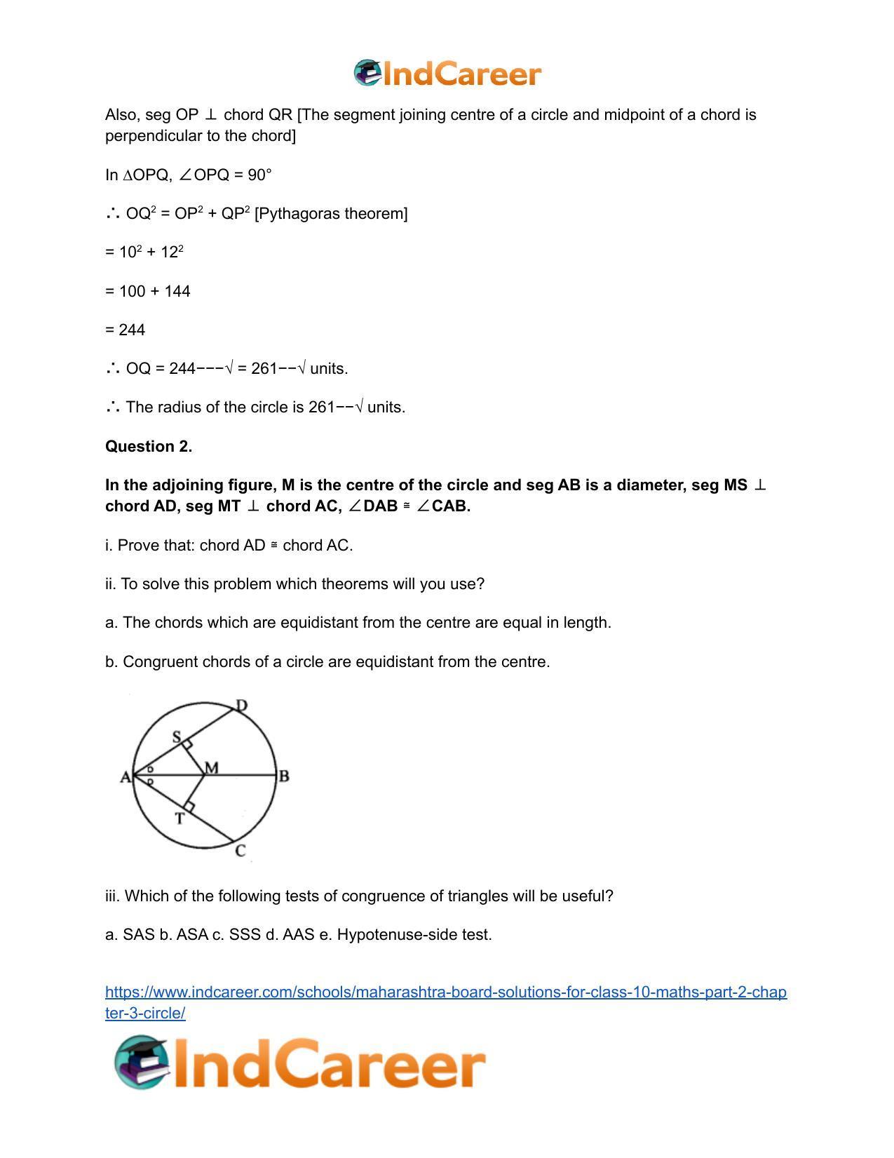 Maharashtra Board Solutions for Class 10-Maths (Part 2): Chapter 3- Circle - Page 9