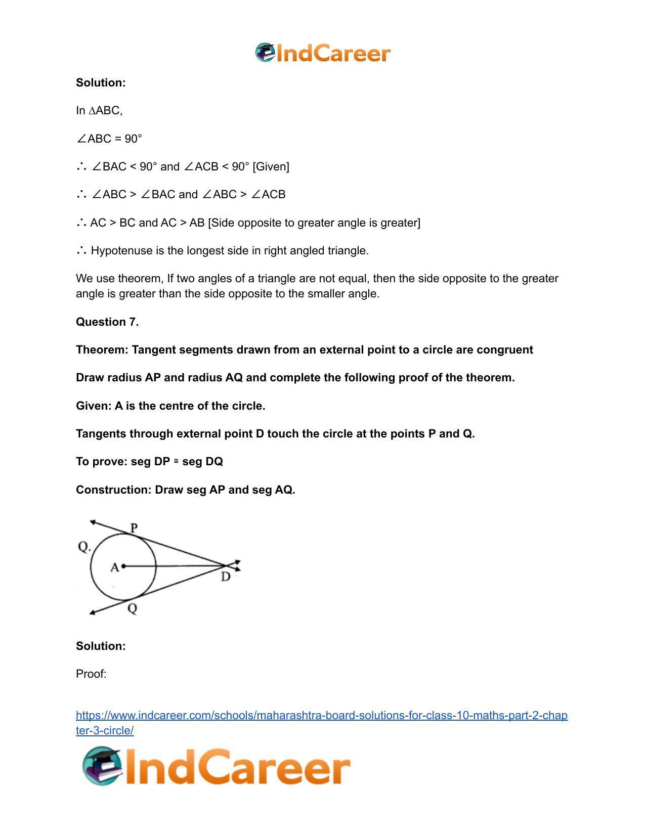 Maharashtra Board Solutions for Class 10-Maths (Part 2): Chapter 3- Circle - Page 15