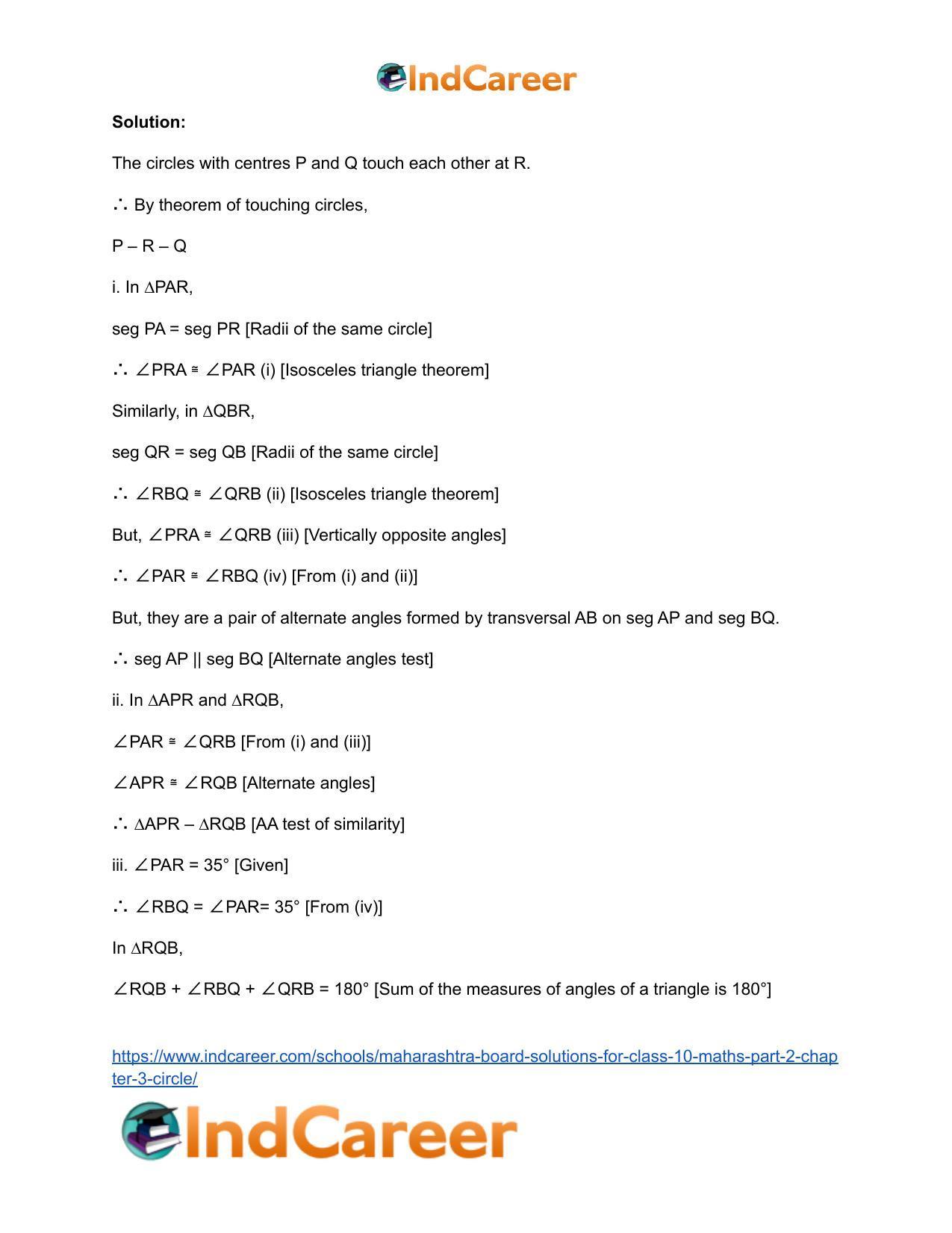 Maharashtra Board Solutions for Class 10-Maths (Part 2): Chapter 3- Circle - Page 20
