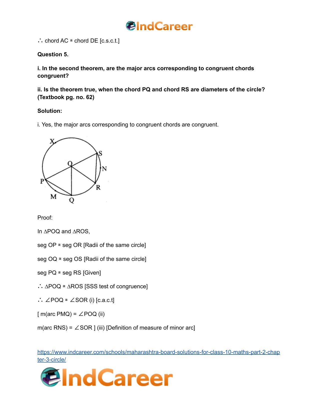 Maharashtra Board Solutions for Class 10-Maths (Part 2): Chapter 3- Circle - Page 35