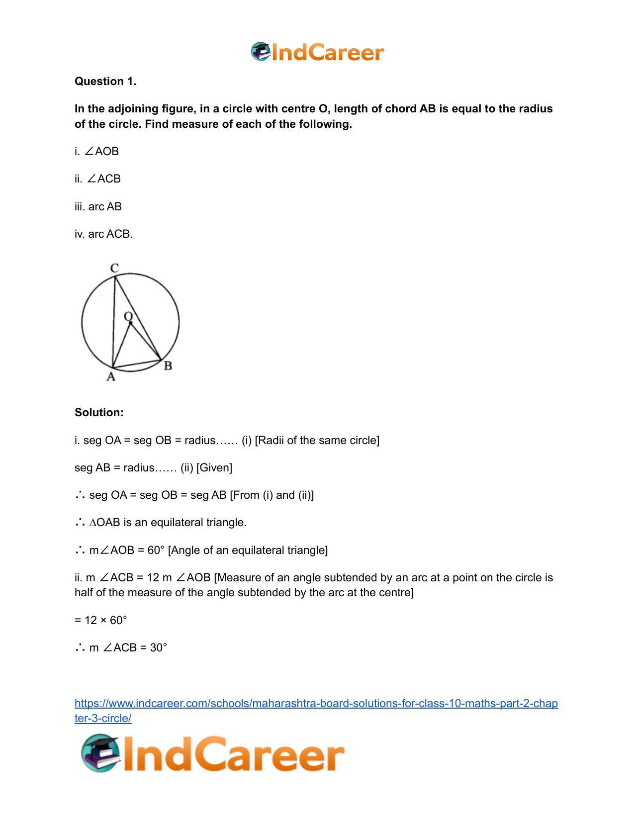 Maharashtra Board Solutions for Class 10-Maths (Part 2): Chapter 3- Circle - Page 37