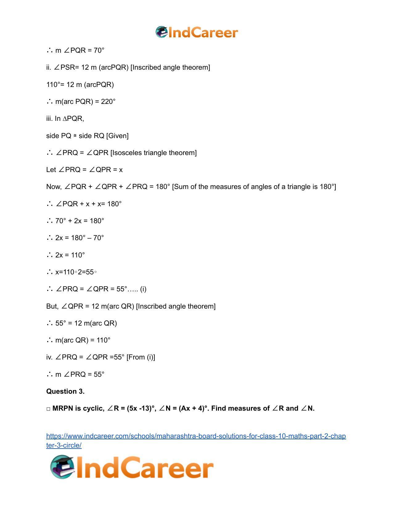 Maharashtra Board Solutions for Class 10-Maths (Part 2): Chapter 3- Circle - Page 39