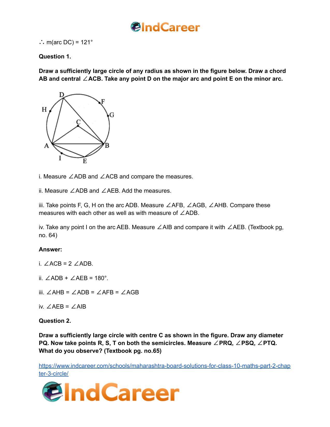 Maharashtra Board Solutions for Class 10-Maths (Part 2): Chapter 3- Circle - Page 45