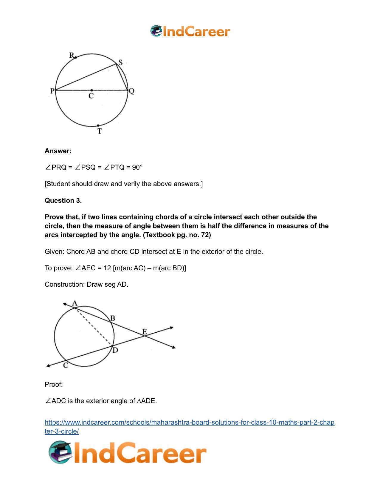 Maharashtra Board Solutions for Class 10-Maths (Part 2): Chapter 3- Circle - Page 46