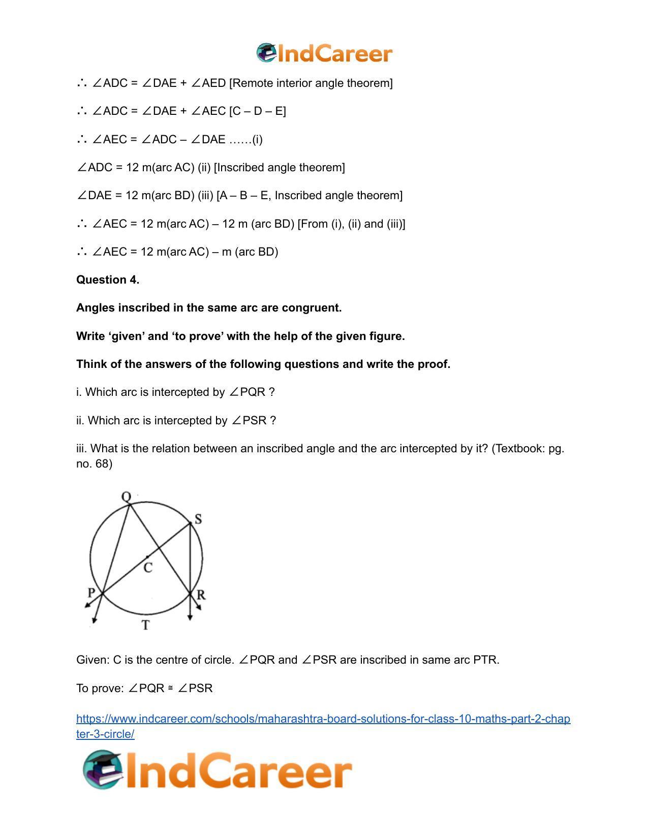 Maharashtra Board Solutions for Class 10-Maths (Part 2): Chapter 3- Circle - Page 47