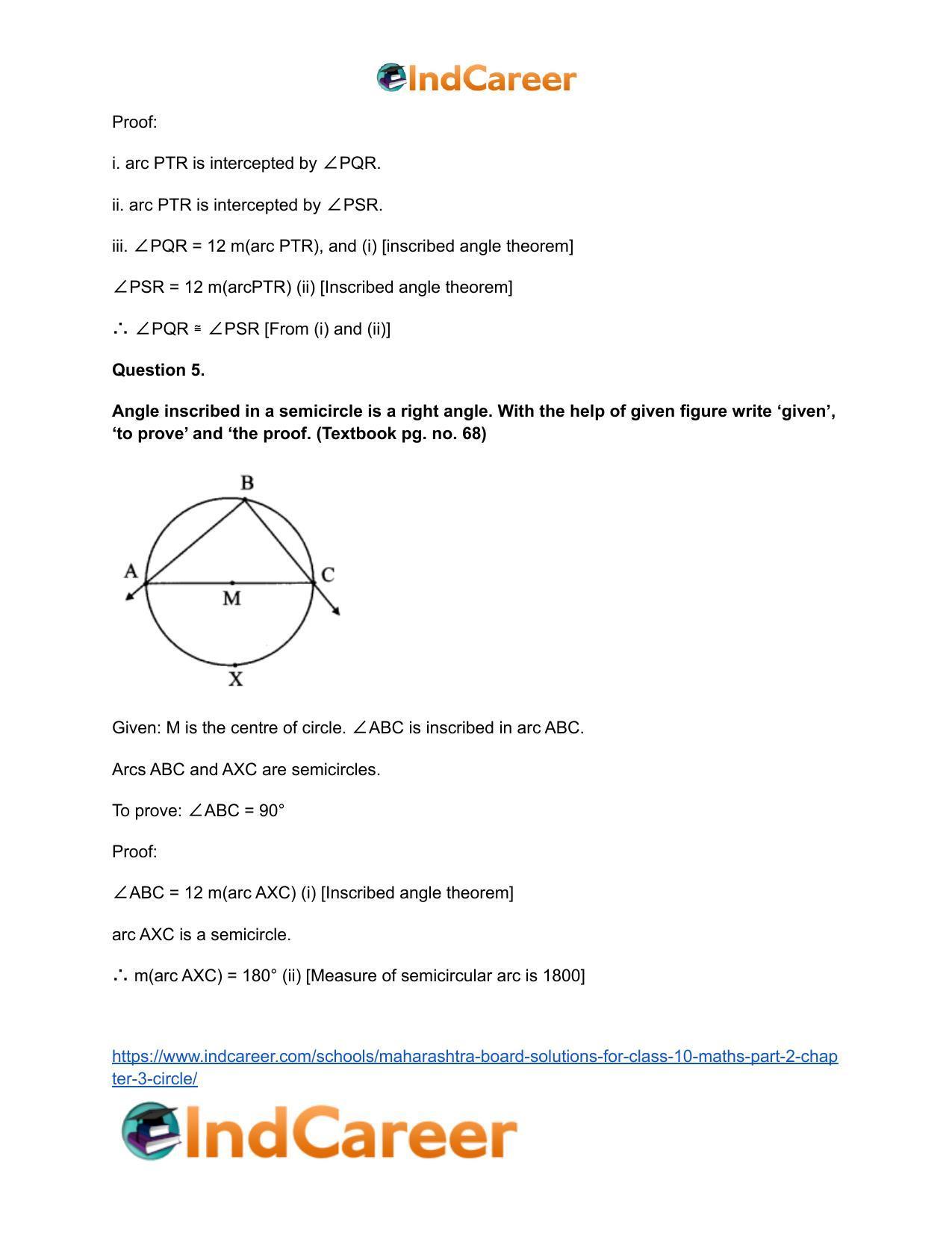 Maharashtra Board Solutions for Class 10-Maths (Part 2): Chapter 3- Circle - Page 48
