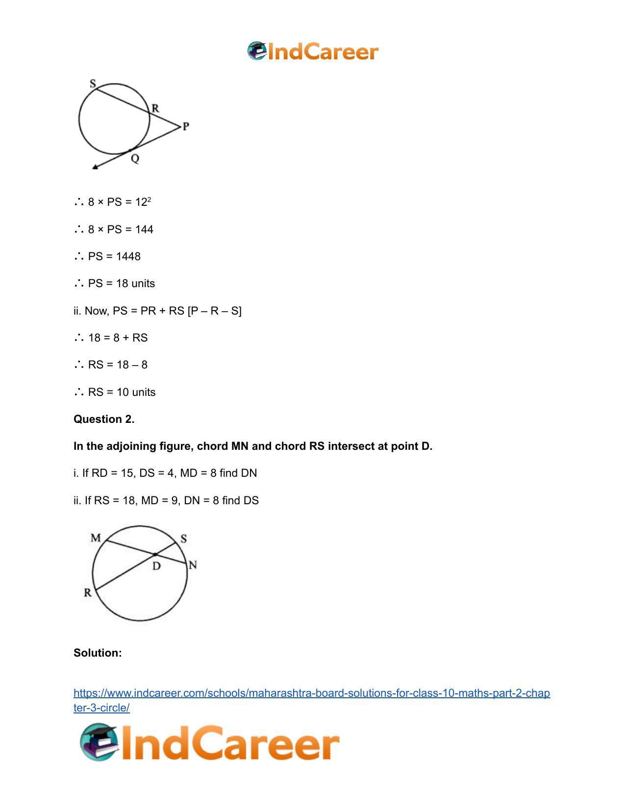 Maharashtra Board Solutions for Class 10-Maths (Part 2): Chapter 3- Circle - Page 56