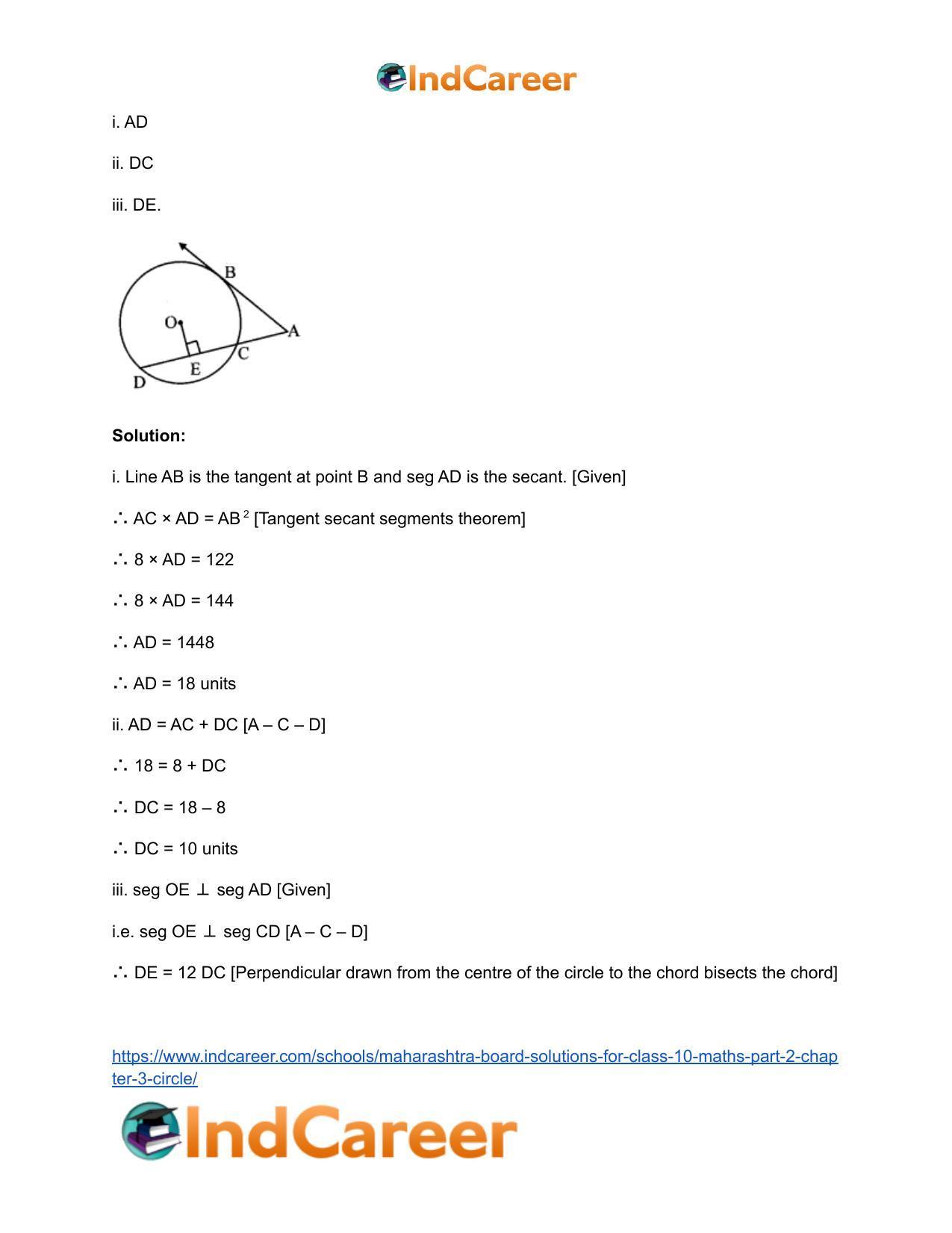 Maharashtra Board Solutions for Class 10-Maths (Part 2): Chapter 3- Circle - Page 58