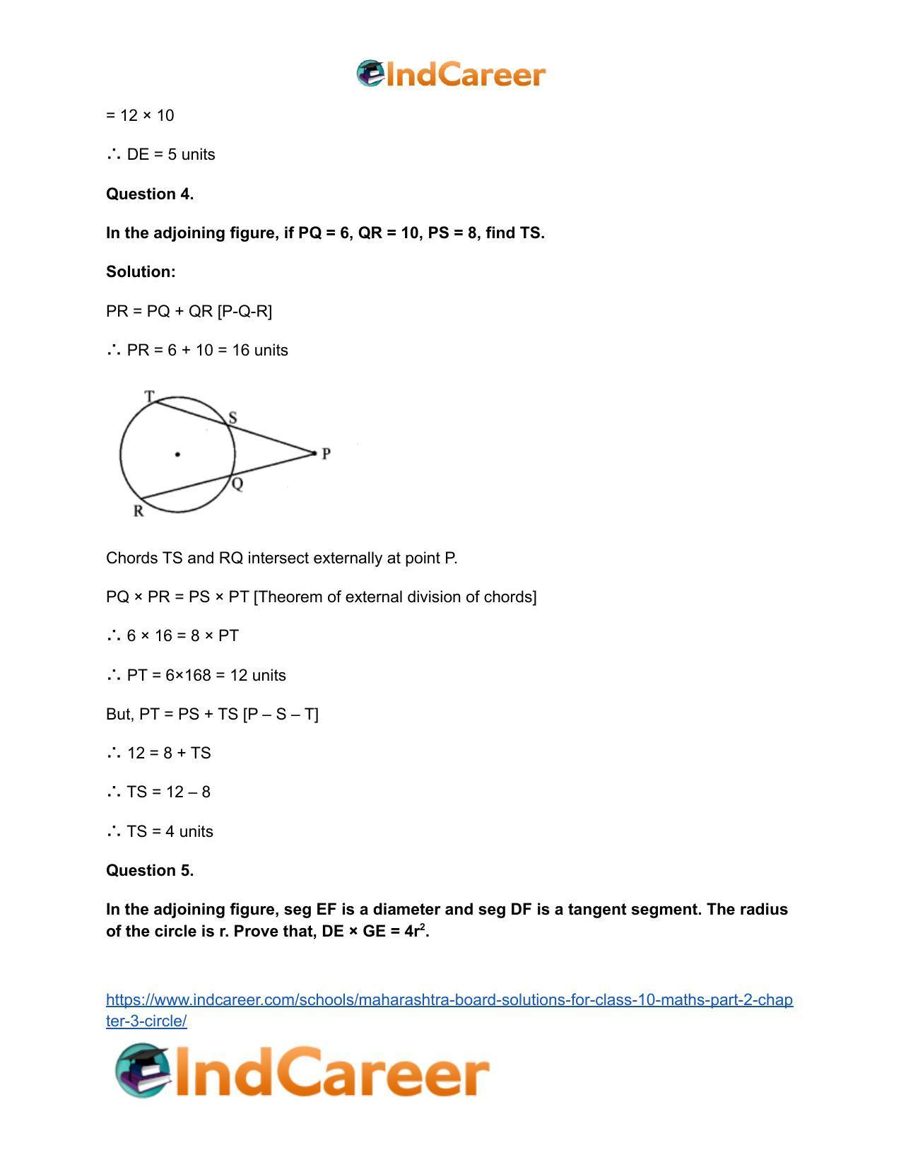 Maharashtra Board Solutions for Class 10-Maths (Part 2): Chapter 3- Circle - Page 59