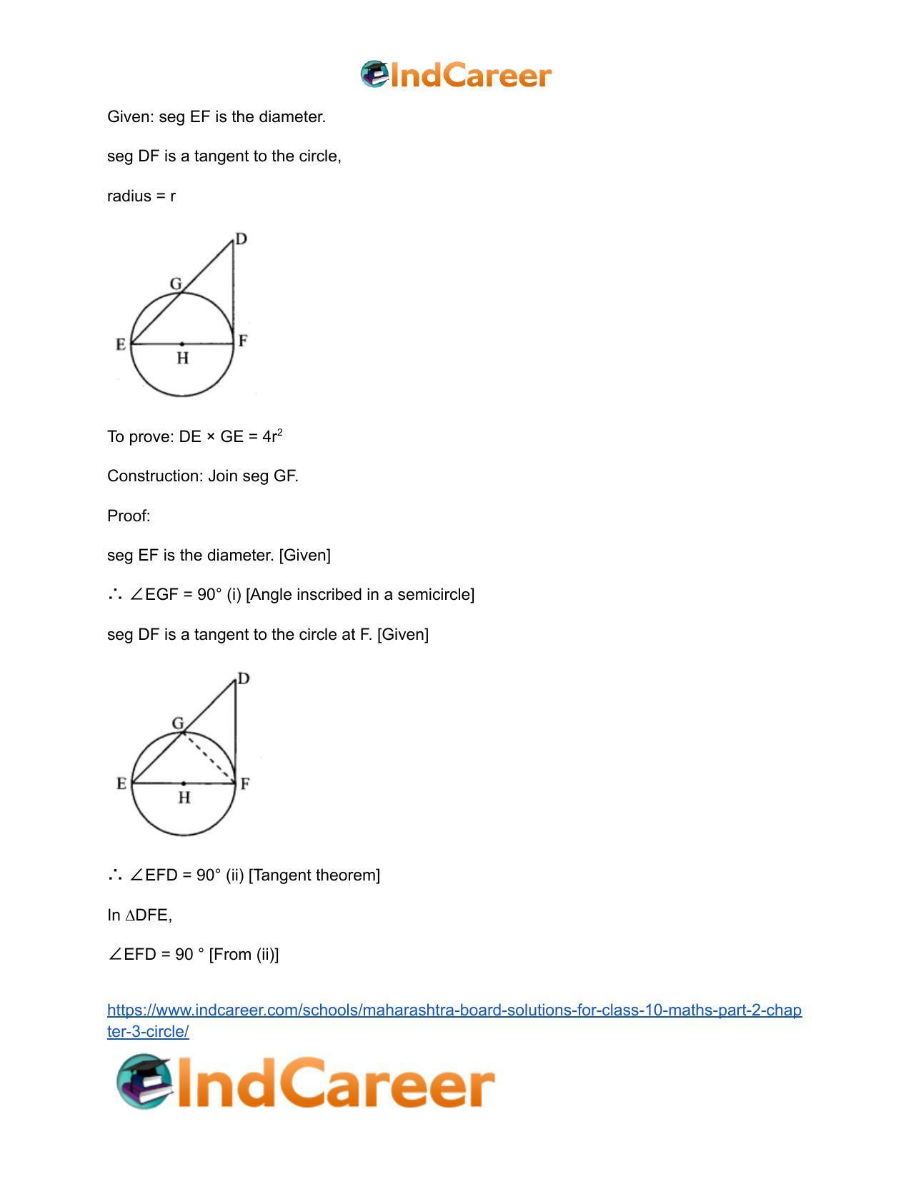 Maharashtra Board Solutions for Class 10-Maths (Part 2): Chapter 3- Circle - Page 60