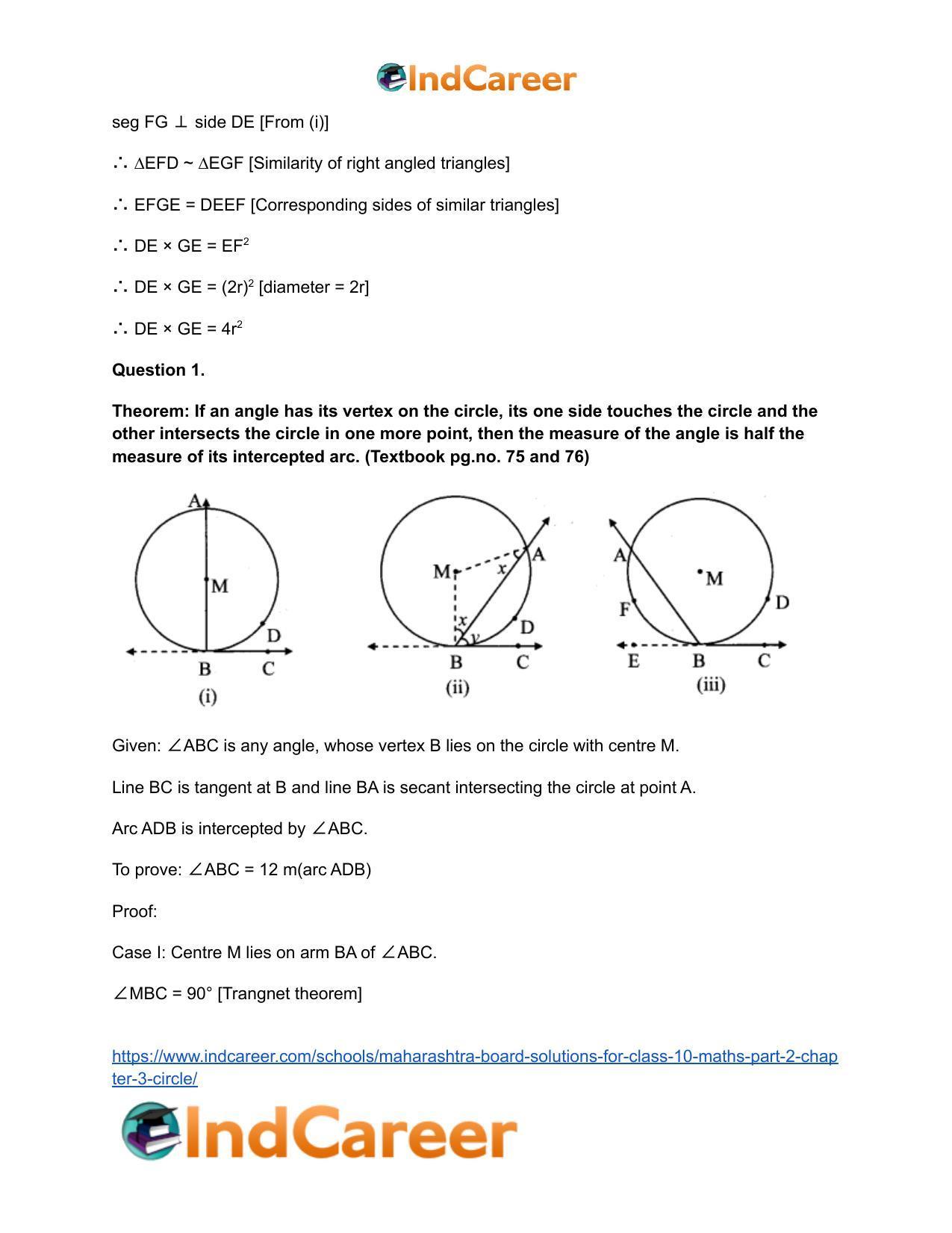 Maharashtra Board Solutions for Class 10-Maths (Part 2): Chapter 3- Circle - Page 61