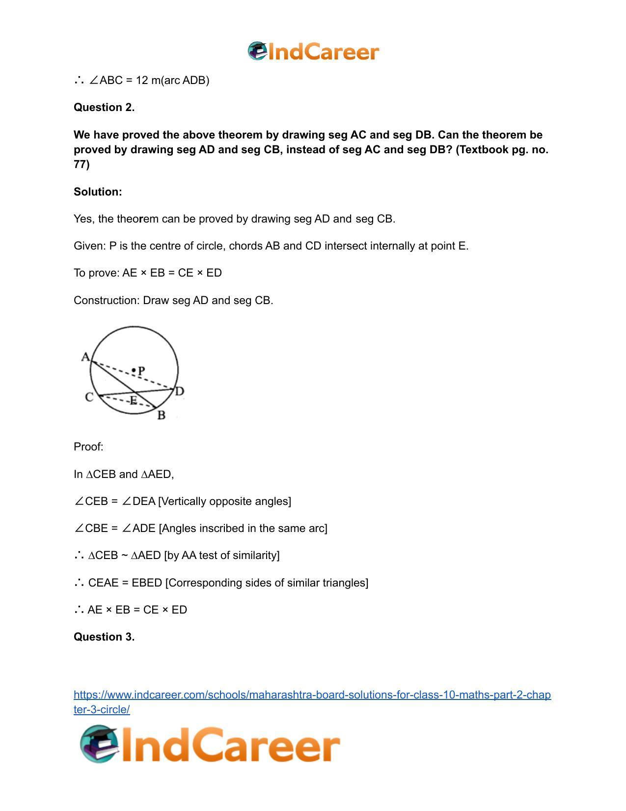 Maharashtra Board Solutions for Class 10-Maths (Part 2): Chapter 3- Circle - Page 64