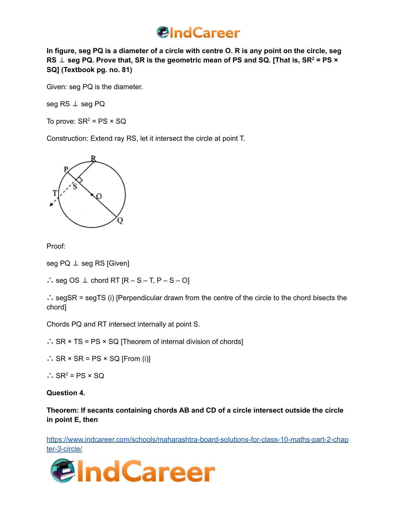 Maharashtra Board Solutions for Class 10-Maths (Part 2): Chapter 3- Circle - Page 65