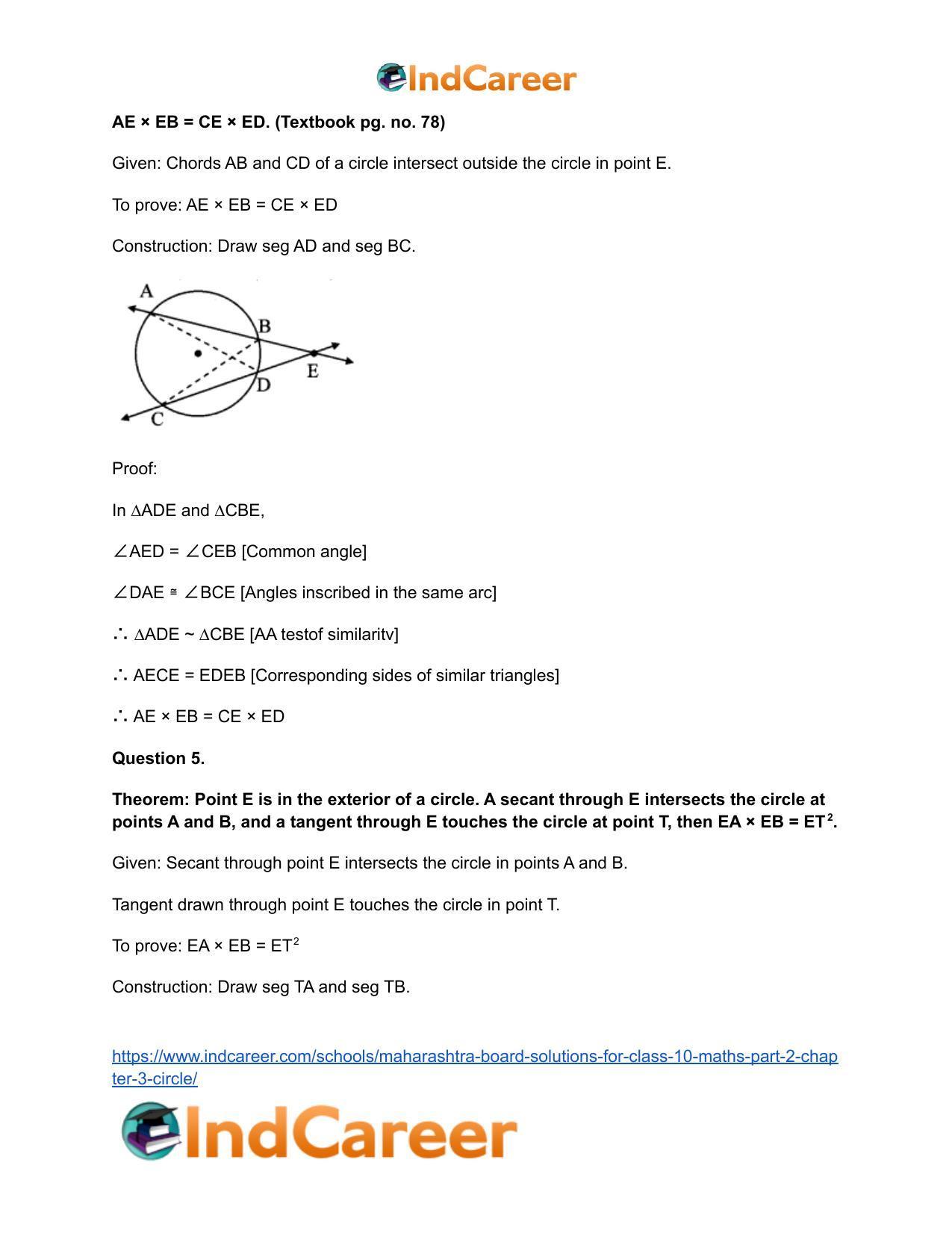 Maharashtra Board Solutions for Class 10-Maths (Part 2): Chapter 3- Circle - Page 66