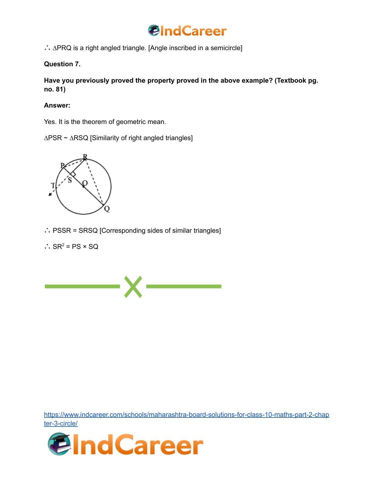 Maharashtra Board Solutions for Class 10-Maths (Part 2): Chapter 3- Circle - Page 68