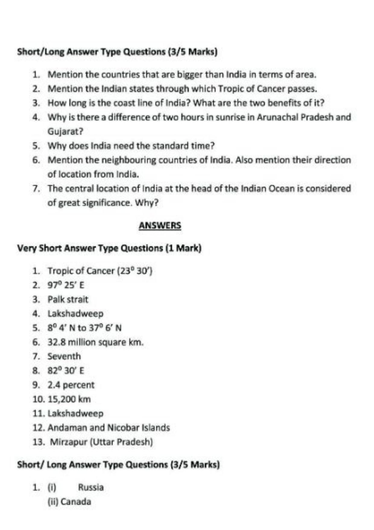 Class 9 Notes, Question & Practice Paper - Geography (Topic 1 India Size and Location) - Page 4