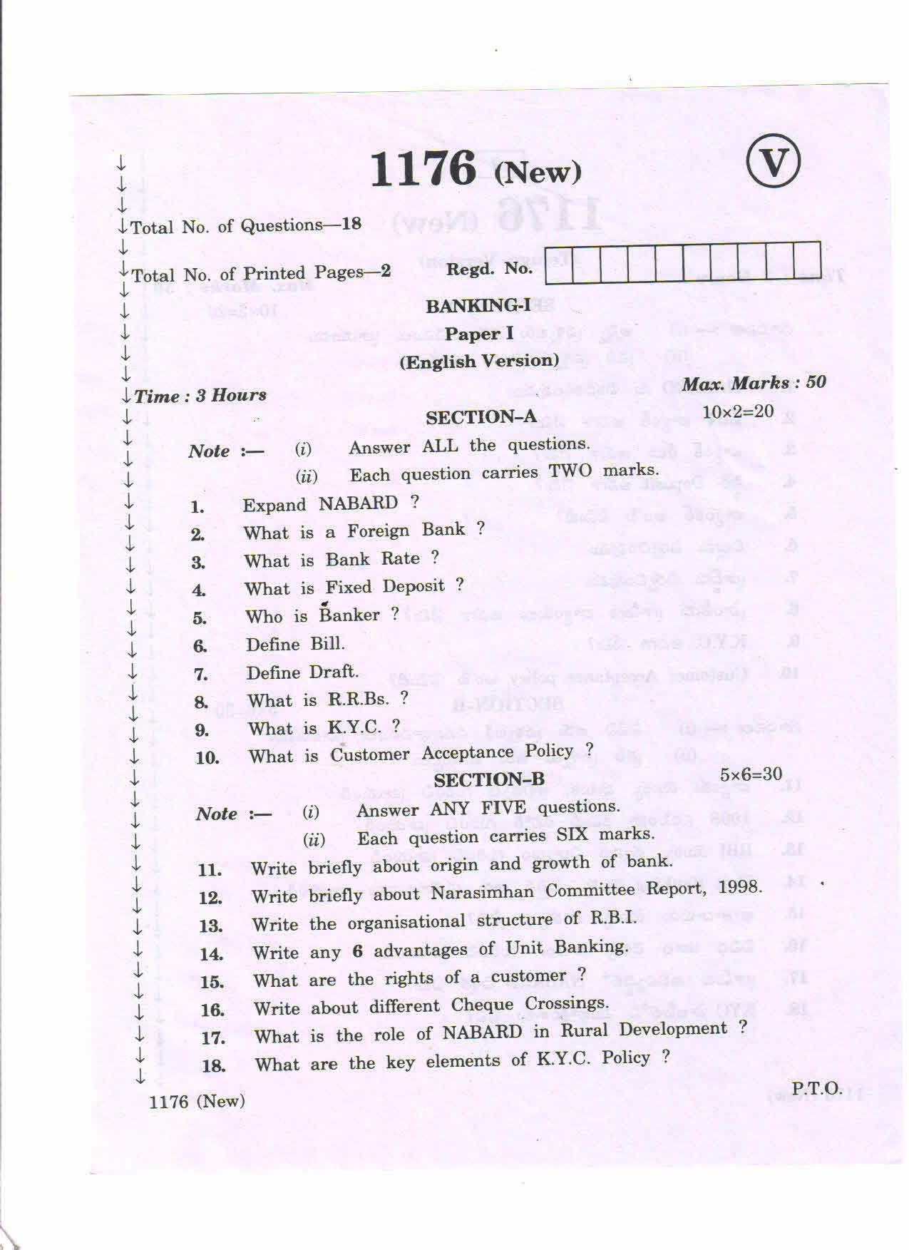AP Inter 2nd Year Vocational Question Paper March - 2020 - Banking - I - Page 1