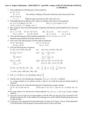 CBSE Worksheets for Class 10 Maths Linear Equations Assignment 1