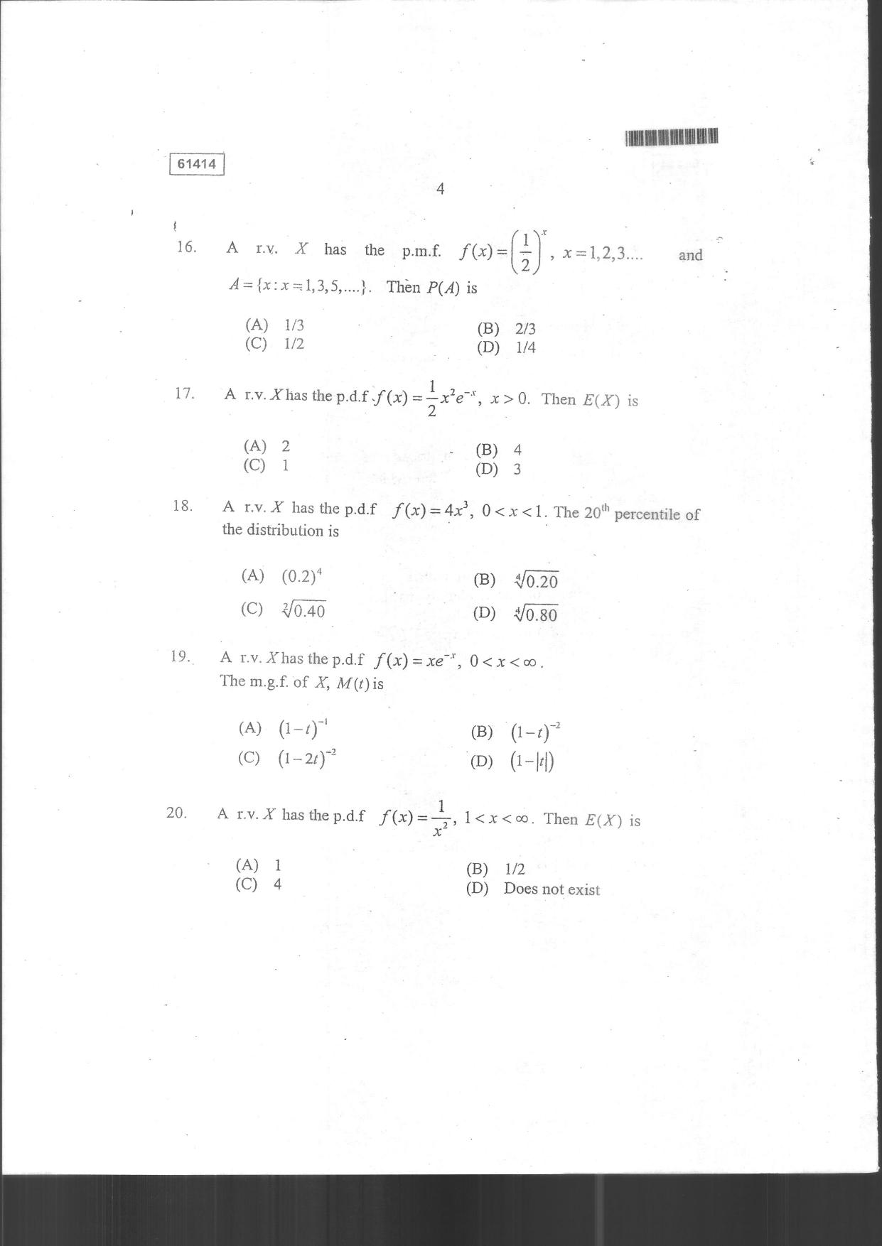 CUSAT CAT 2014 Statistics Question Paper - Page 6