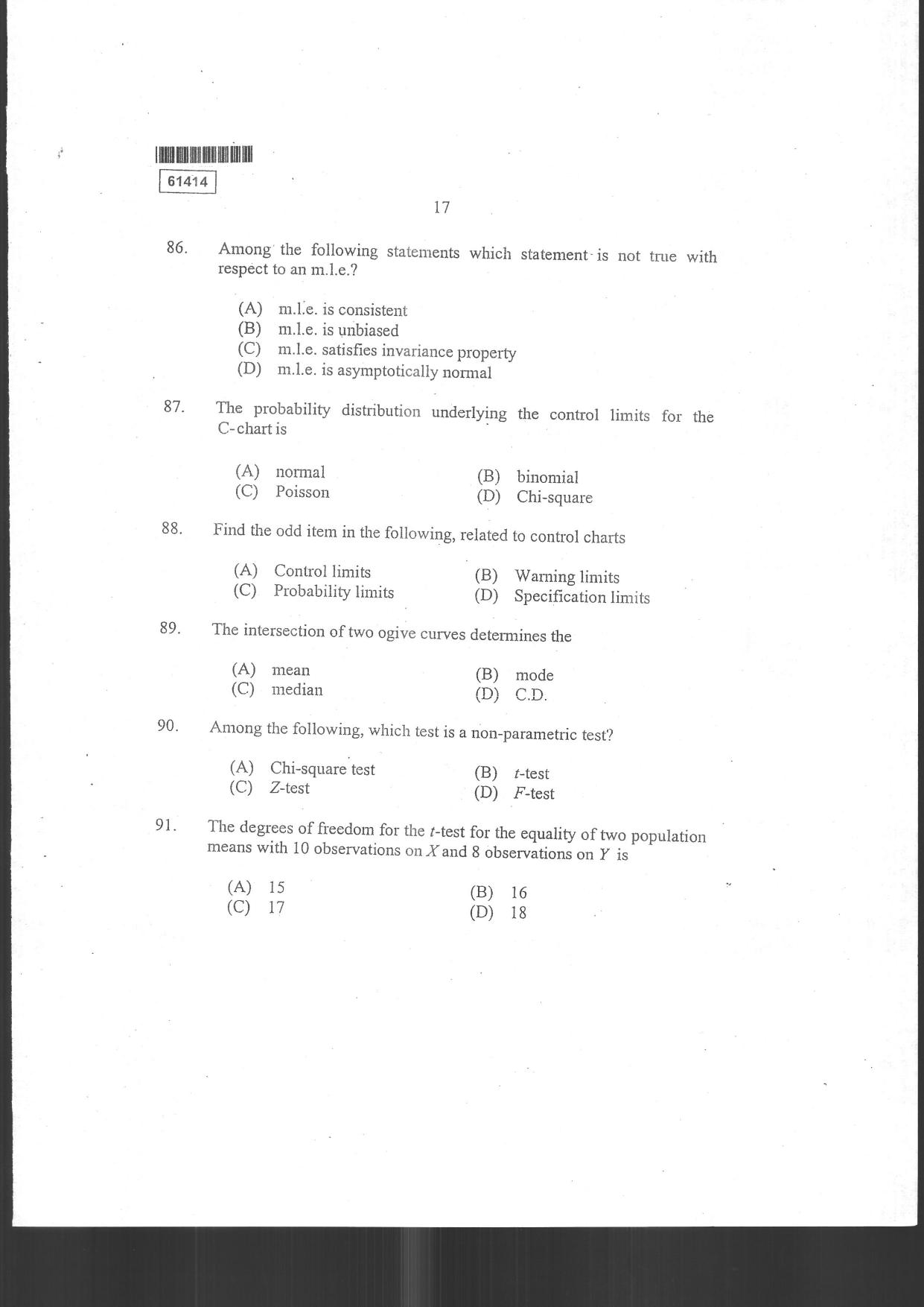 CUSAT CAT 2014 Statistics Question Paper - Page 19