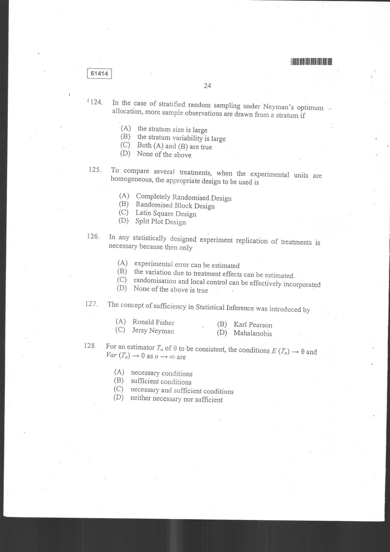 CUSAT CAT 2014 Statistics Question Paper - Page 27
