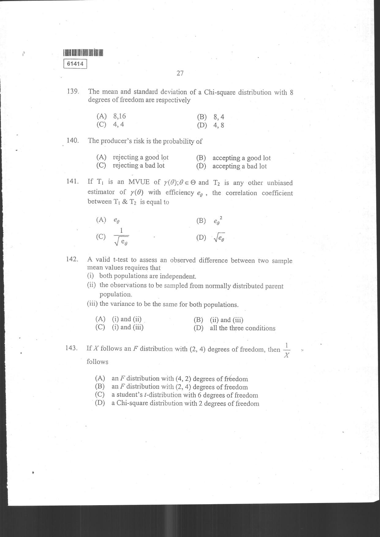 CUSAT CAT 2014 Statistics Question Paper - Page 31