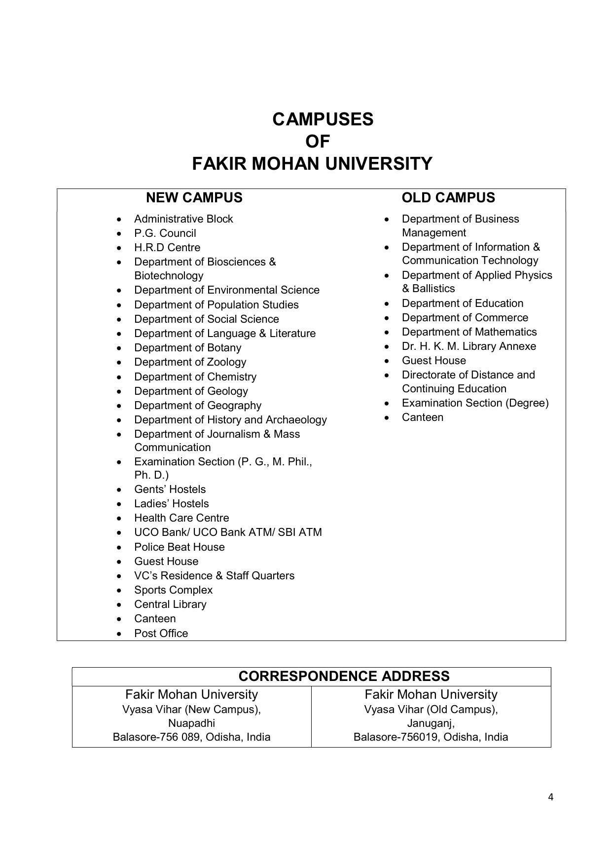 Fakir Mohan University, Balasore PG Prospectus-2020-21 - Page 4
