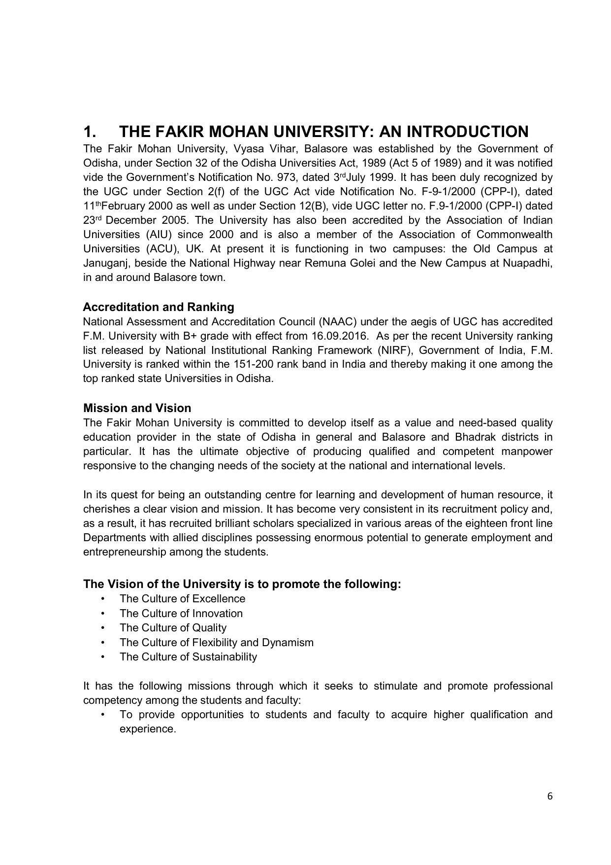 Fakir Mohan University, Balasore PG Prospectus-2020-21 - Page 6