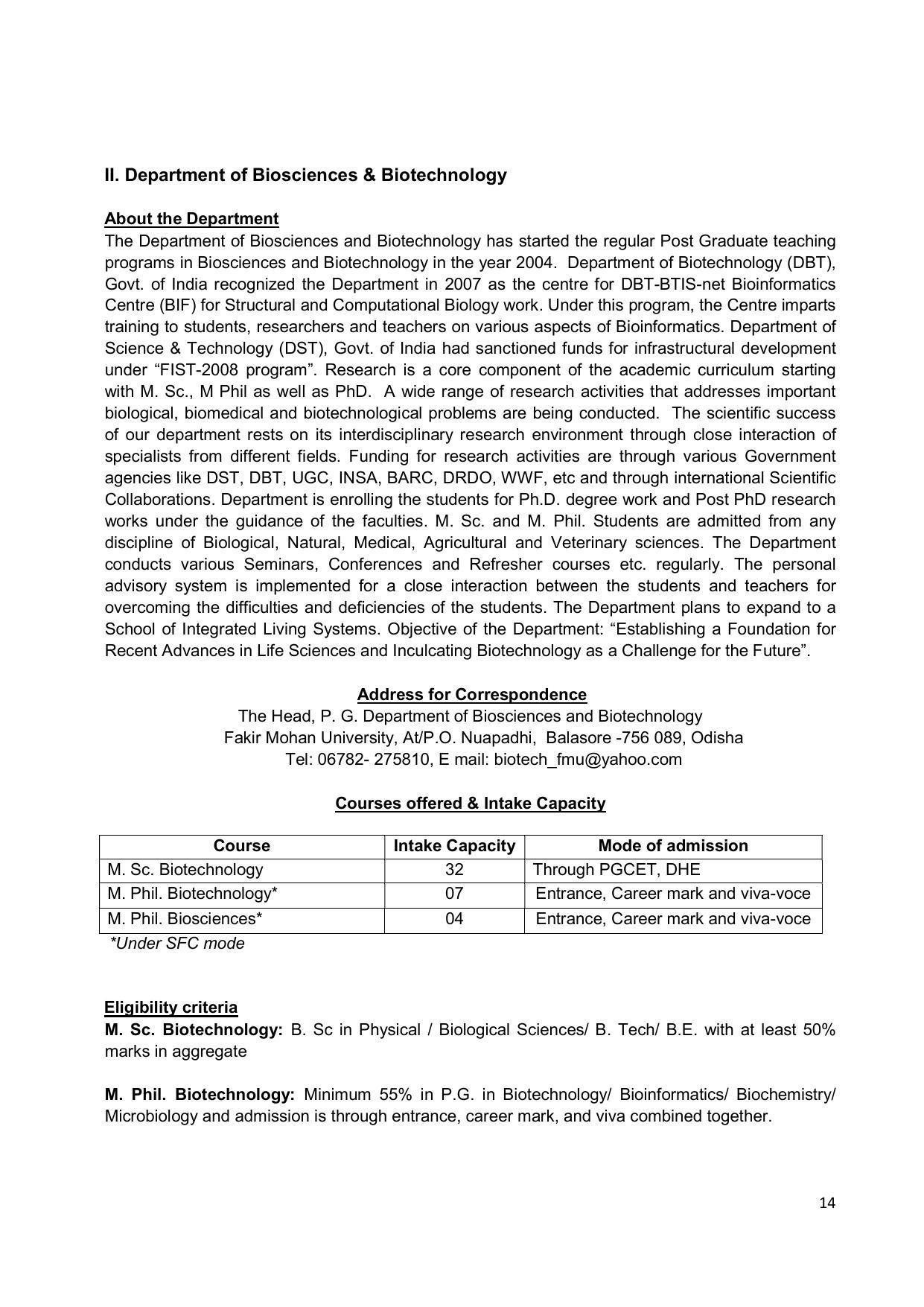 Fakir Mohan University, Balasore PG Prospectus-2020-21 - Page 14