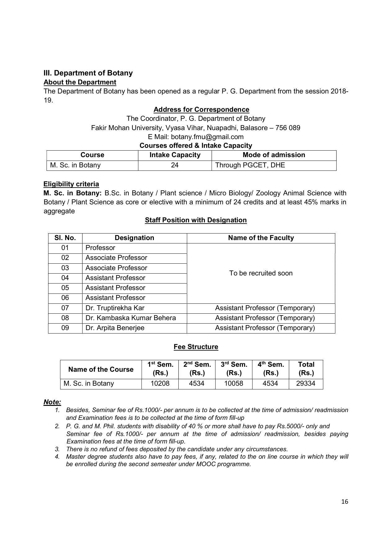 Fakir Mohan University, Balasore PG Prospectus-2020-21 - Page 16