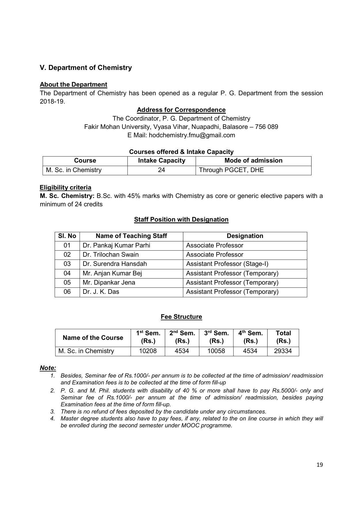 Fakir Mohan University, Balasore PG Prospectus-2020-21 - Page 19
