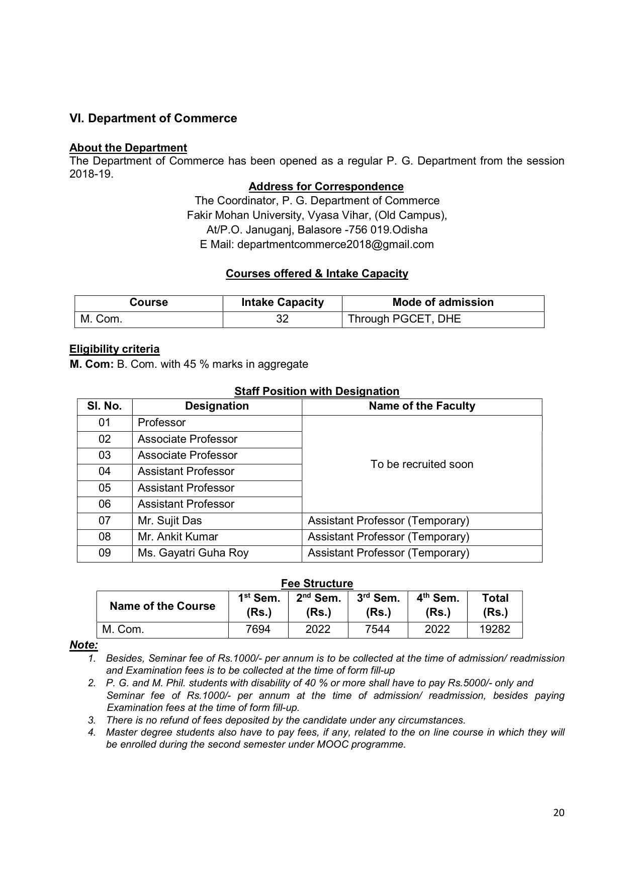 Fakir Mohan University, Balasore PG Prospectus-2020-21 - Page 20