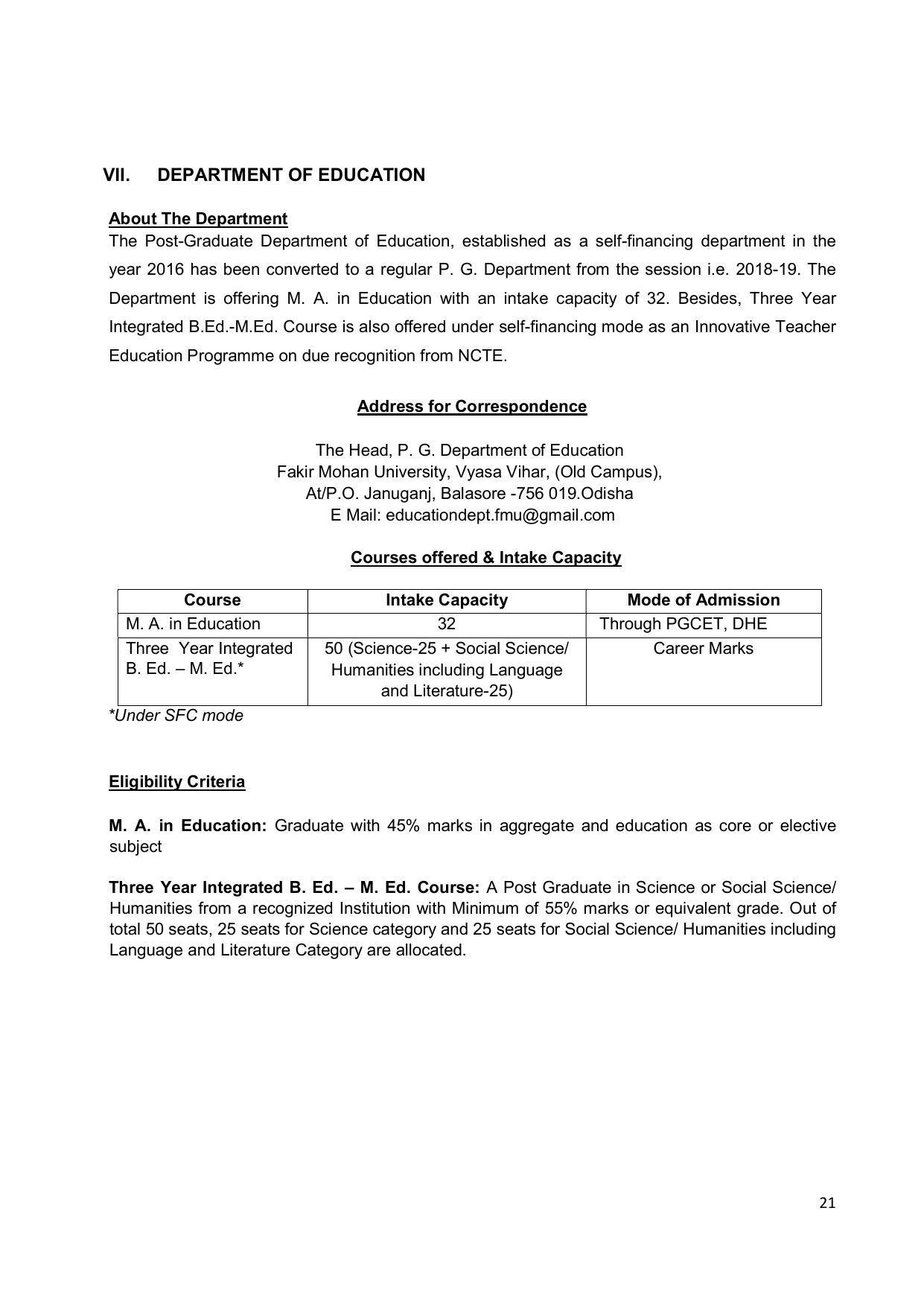 Fakir Mohan University, Balasore PG Prospectus-2020-21 - Page 21