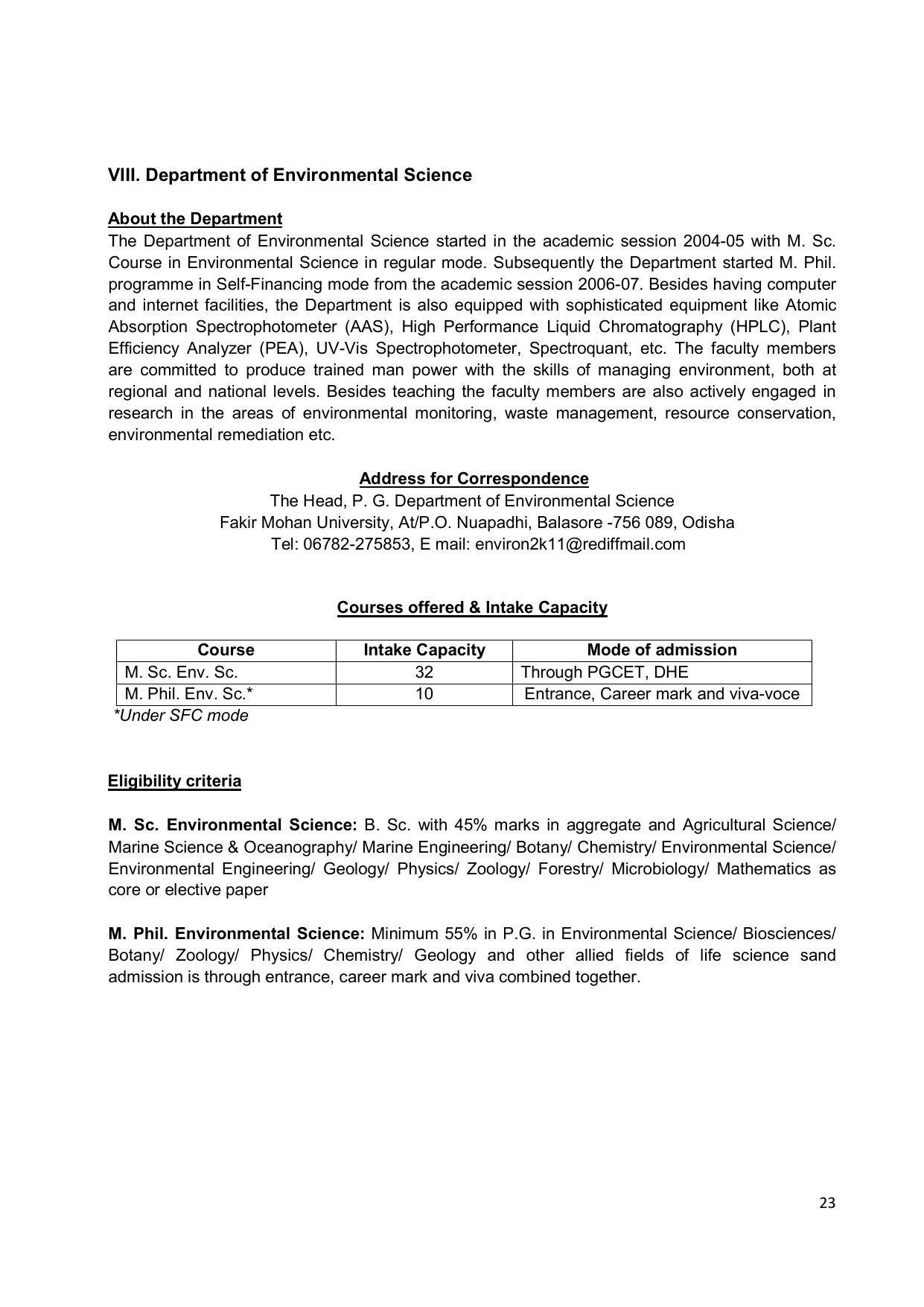 Fakir Mohan University, Balasore PG Prospectus-2020-21 - Page 23