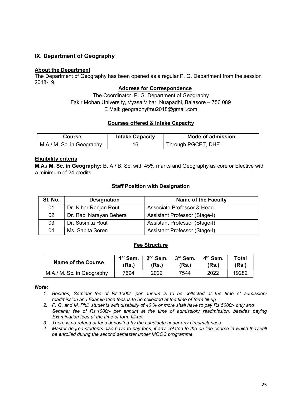 Fakir Mohan University, Balasore PG Prospectus-2020-21 - Page 25