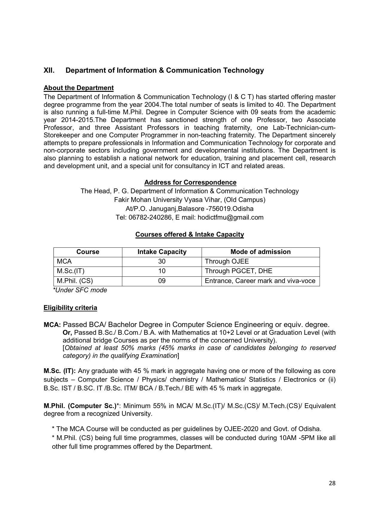 Fakir Mohan University, Balasore PG Prospectus-2020-21 - Page 28