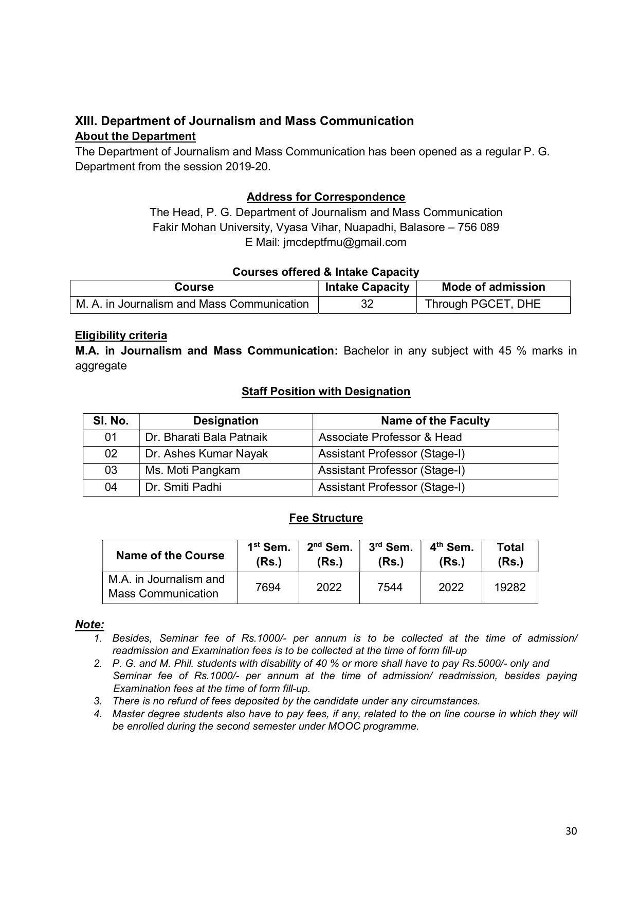 Fakir Mohan University, Balasore PG Prospectus-2020-21 - Page 30