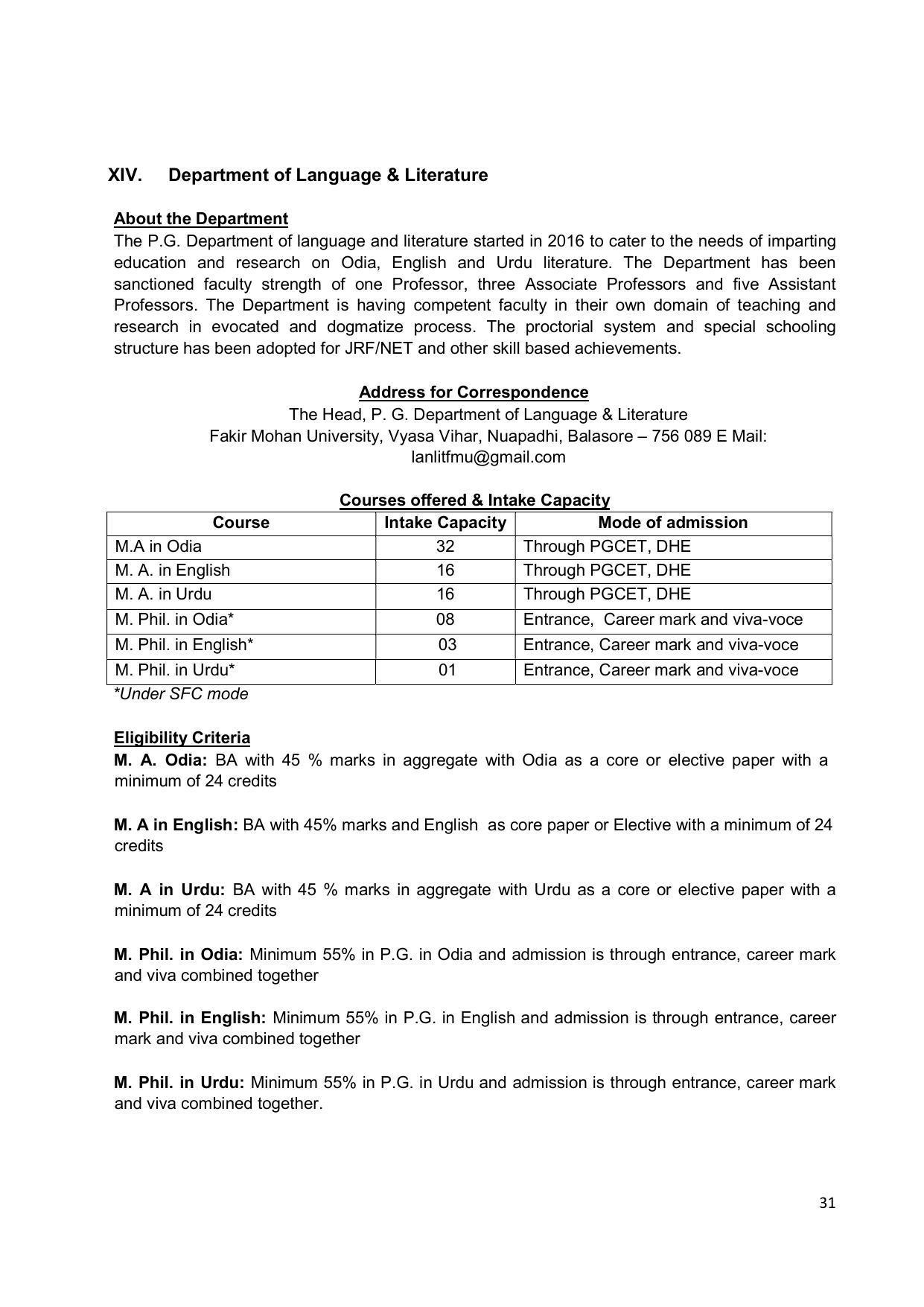 Fakir Mohan University, Balasore PG Prospectus-2020-21 - Page 31
